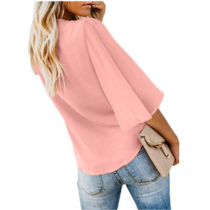 Chiffon shirt with ruffled sleeves