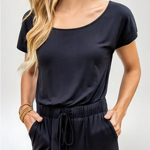 Slanted Shoulder Short Sleeve Pocket Female  Trousers  Shorts