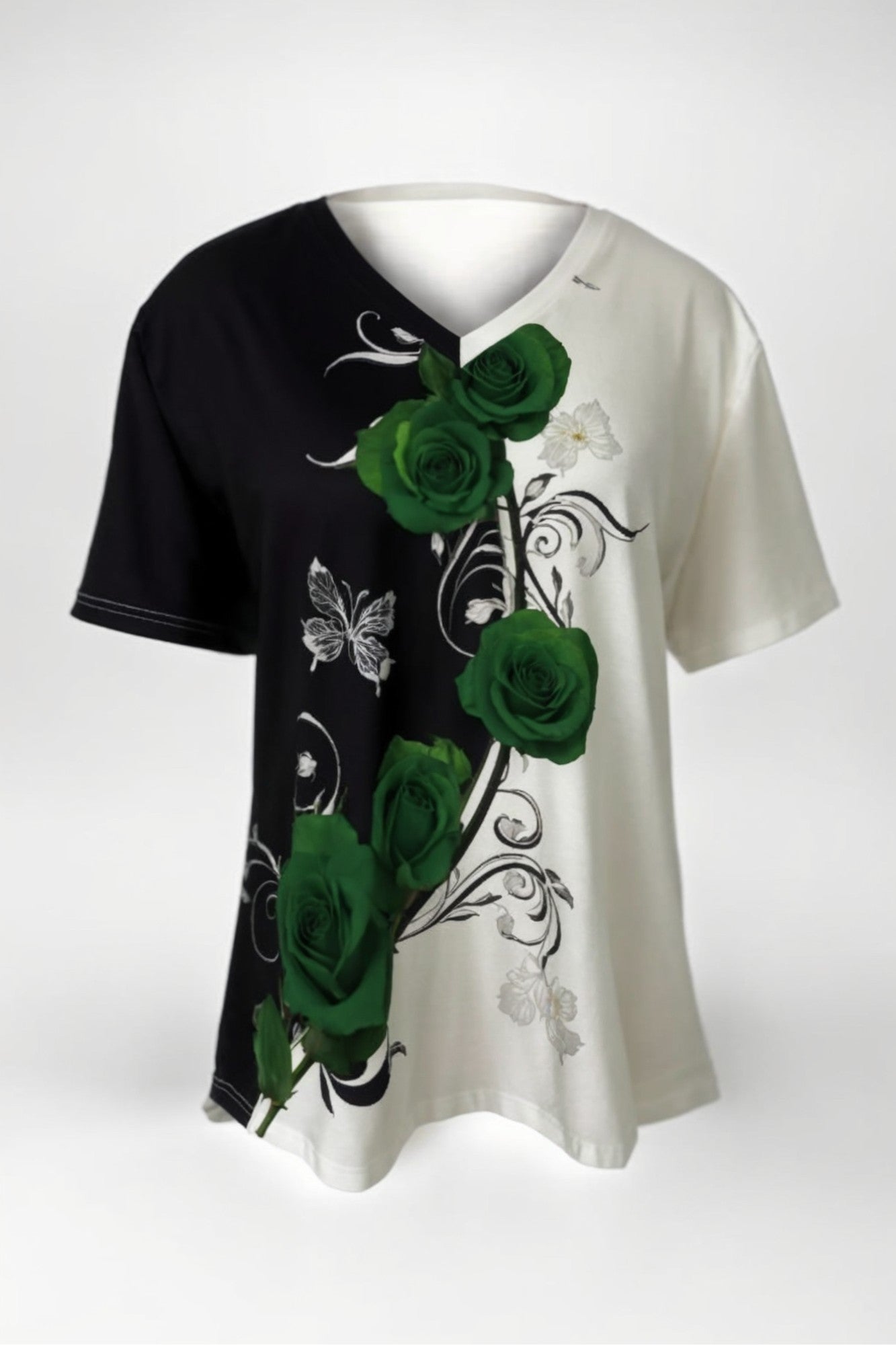 Flutter V-Neck Rose Tee