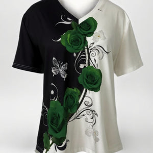 Flutter V-Neck Rose Tee