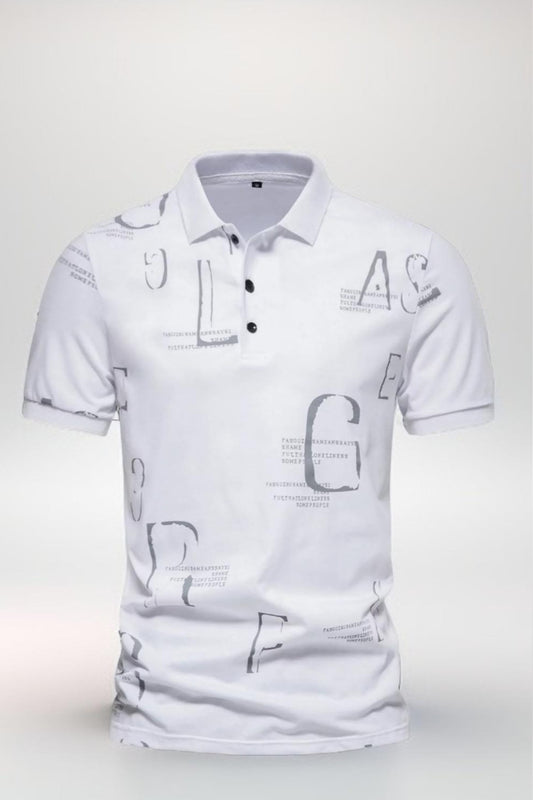 Men's Business Casual Letter Print Short-sleeve Lapel T-shirt