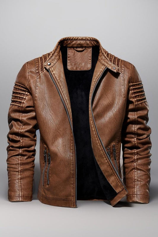 Men Leather Jacket Winter And Autumn Motorcycle PU Warm Fashion Coat