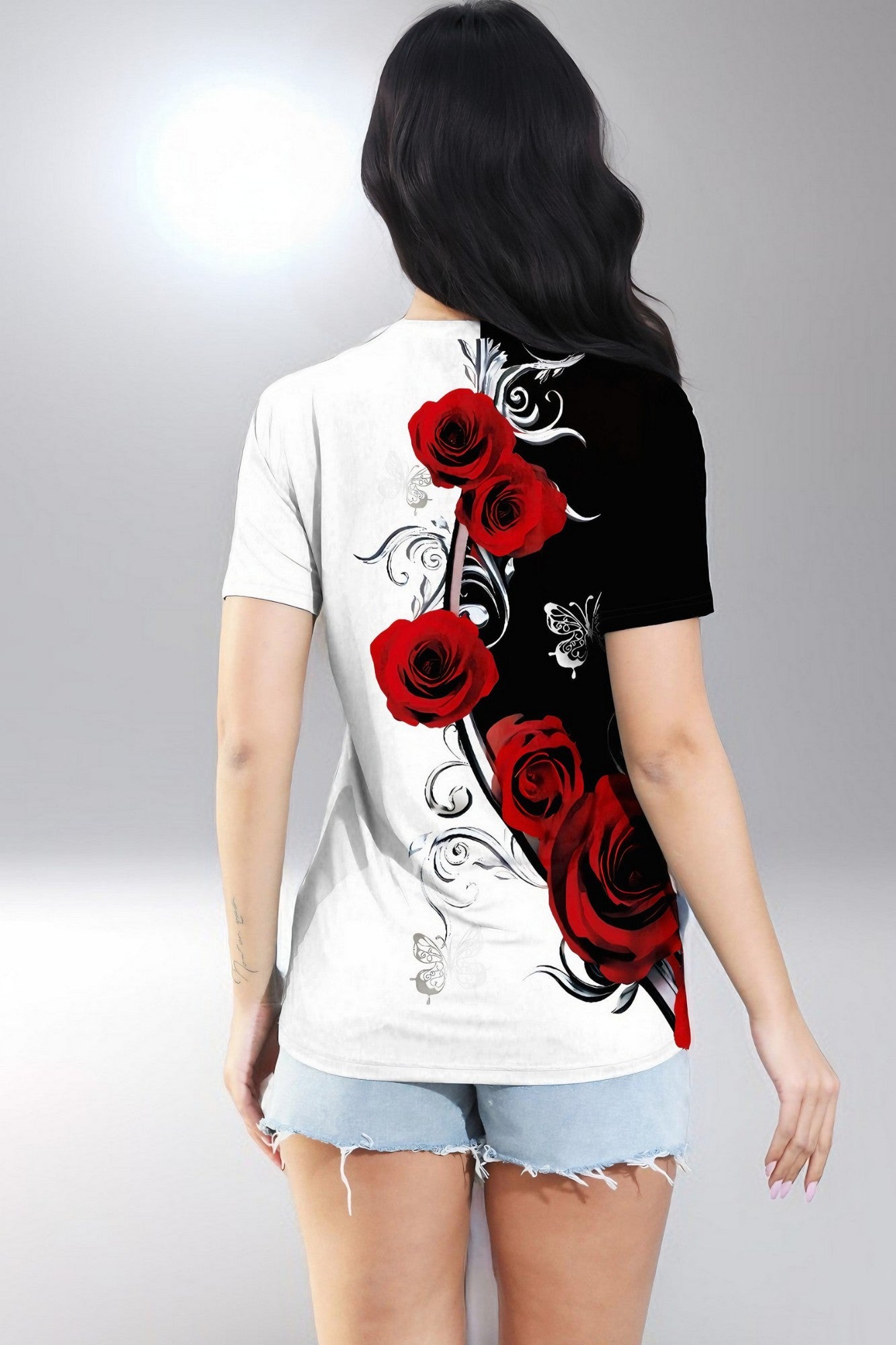 Flutter V-Neck Rose Tee