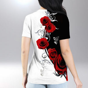 Flutter V-Neck Rose Tee