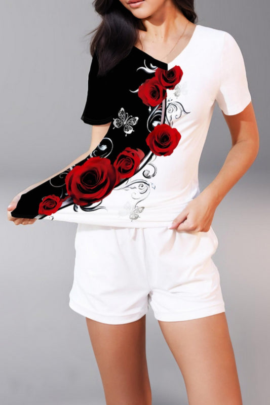 Flutter V-Neck Rose Tee