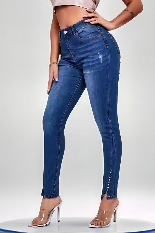 Slim Fit Patchwork High Waist Stretch Jeans