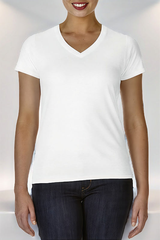 Ladies V-Neck T-Shirt Casual Breathable Bottoming Export Short Sleeve