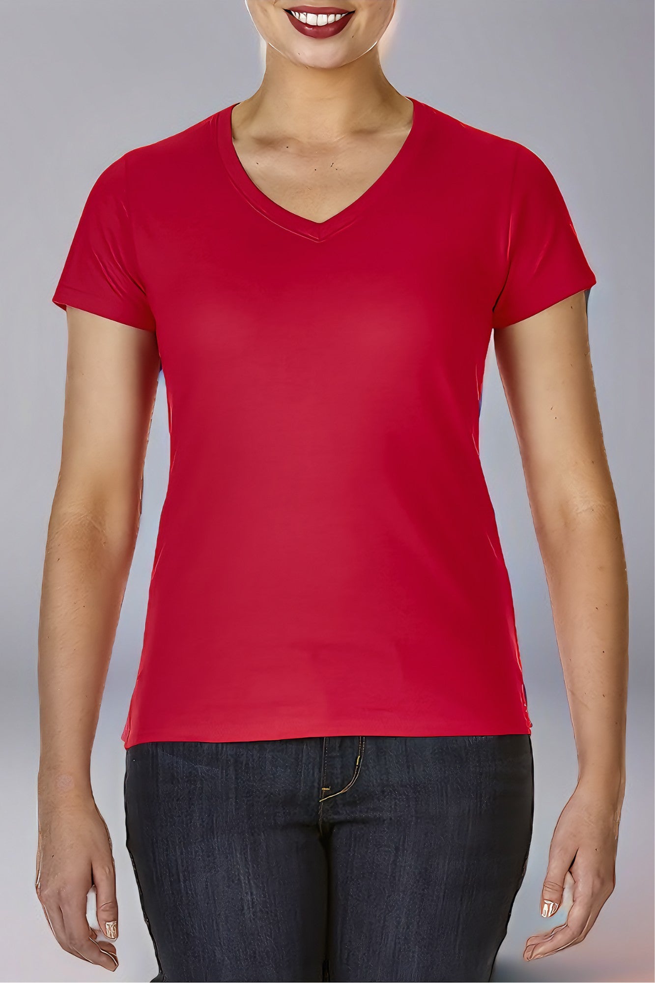 Ladies V-Neck T-Shirt Casual Breathable Bottoming Export Short Sleeve