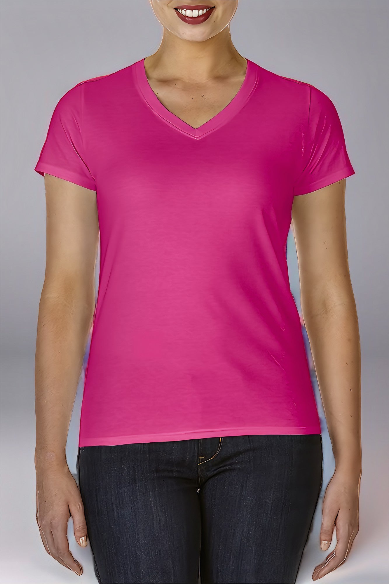 Ladies V-Neck T-Shirt Casual Breathable Bottoming Export Short Sleeve