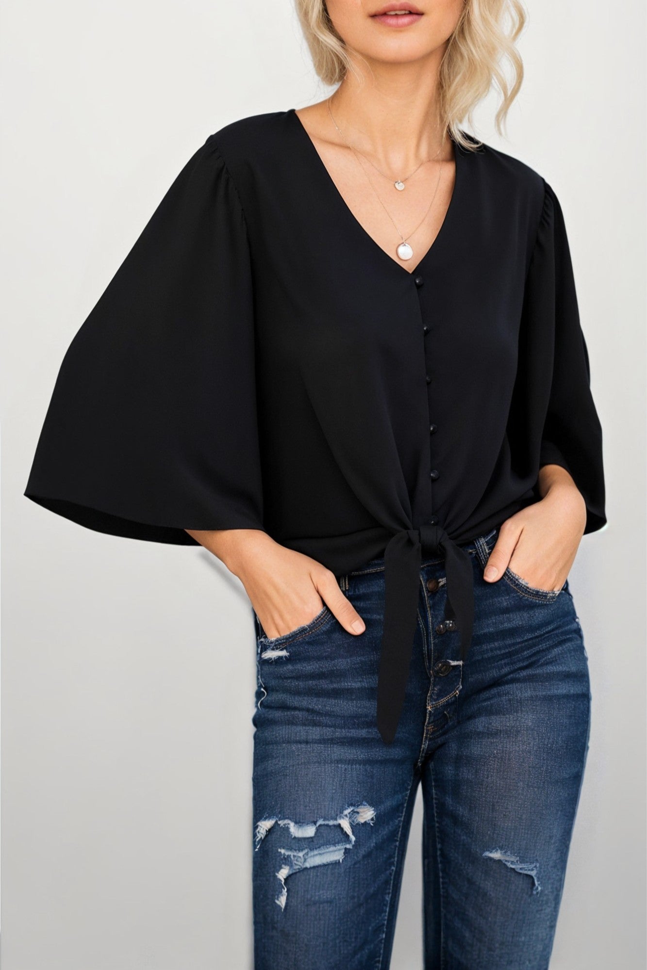 Chiffon shirt with ruffled sleeves