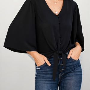 Chiffon shirt with ruffled sleeves