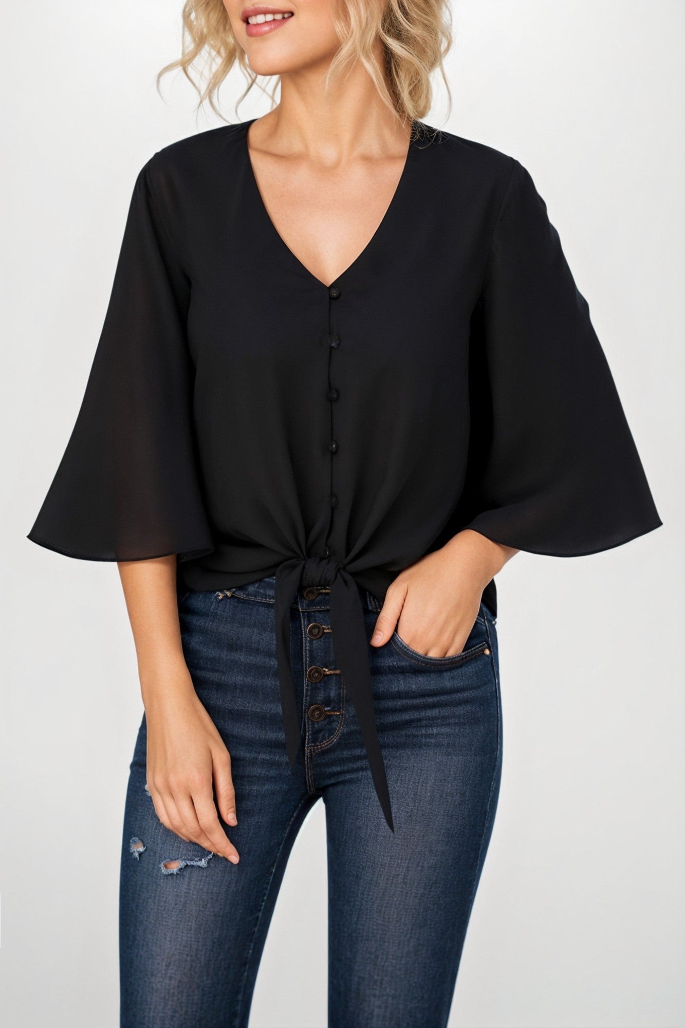 Chiffon shirt with ruffled sleeves