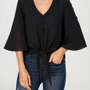 Chiffon shirt with ruffled sleeves