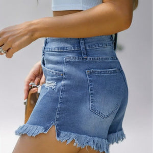 High-Stretch Fringed Shorts