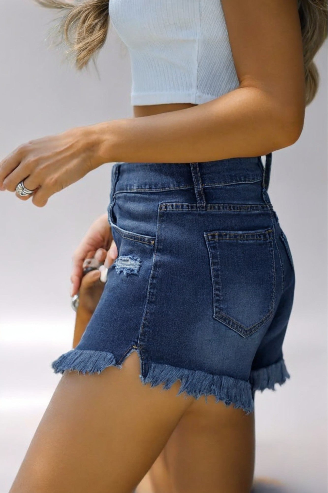 High-Stretch Fringed Shorts