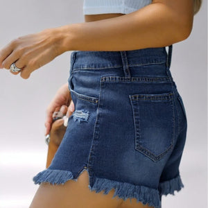 High-Stretch Fringed Shorts