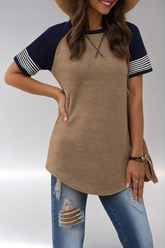 Stitching Faded Short-sleeved Ladies Casual T-shirt