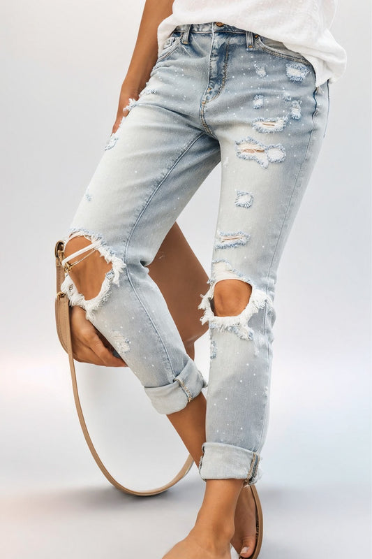 JUZ ZROBIONE SZYMON Autumn Street Hipster Trousers Ripped Washed Straight-leg Pants Women's Jeans