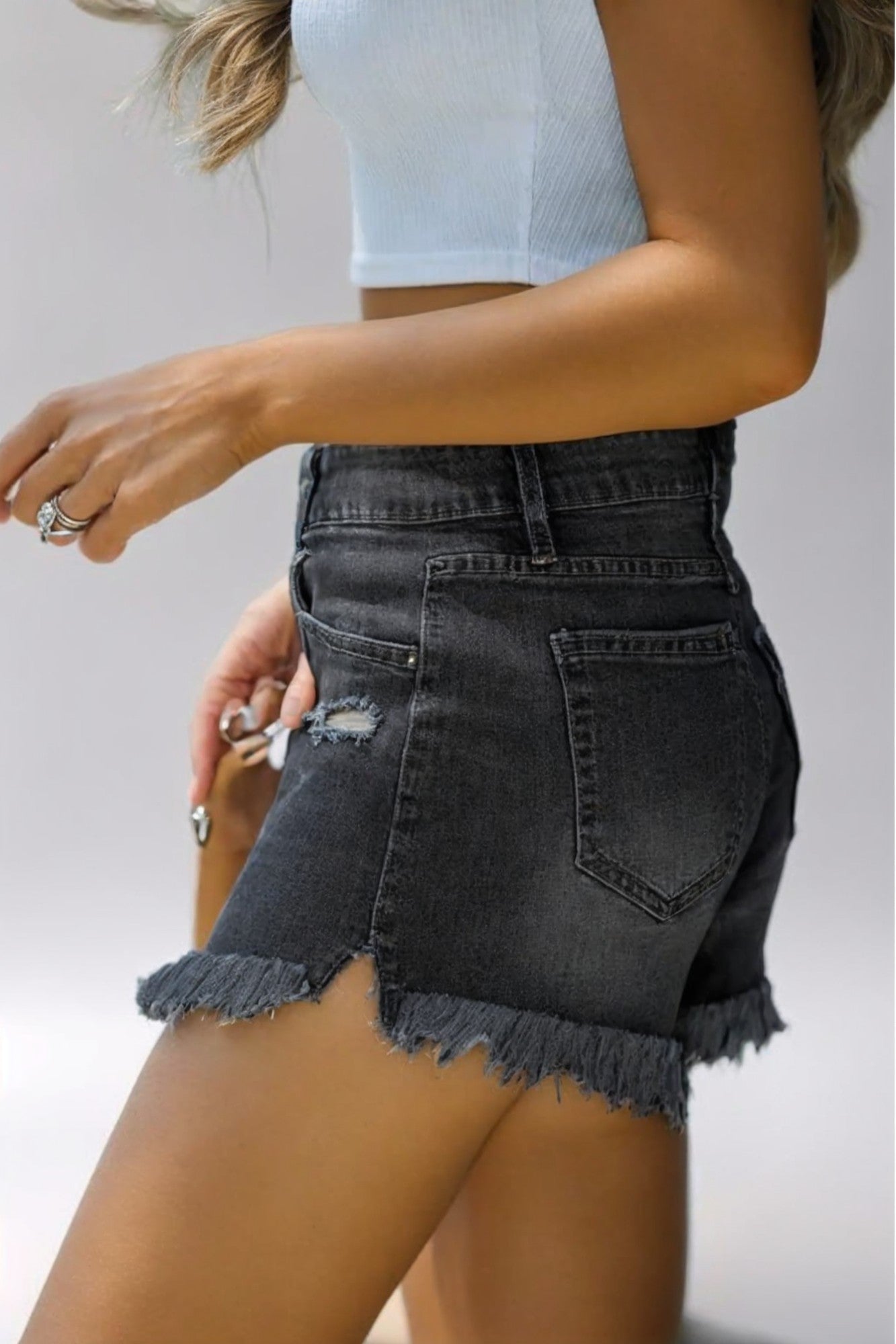 High-Stretch Fringed Shorts