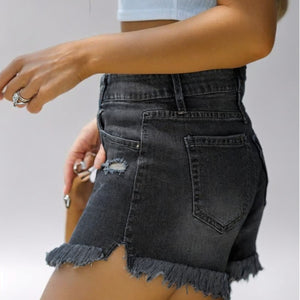 High-Stretch Fringed Shorts