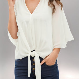 Chiffon shirt with ruffled sleeves