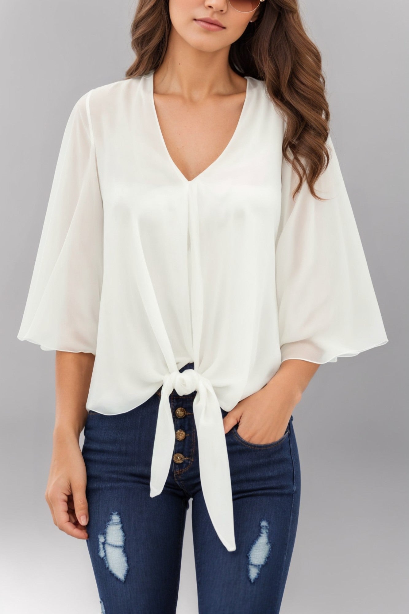 Chiffon shirt with ruffled sleeves