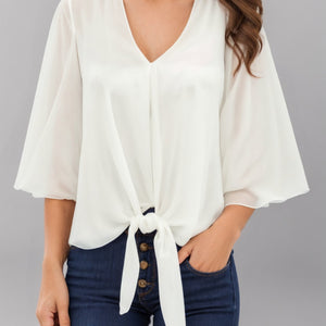 Chiffon shirt with ruffled sleeves