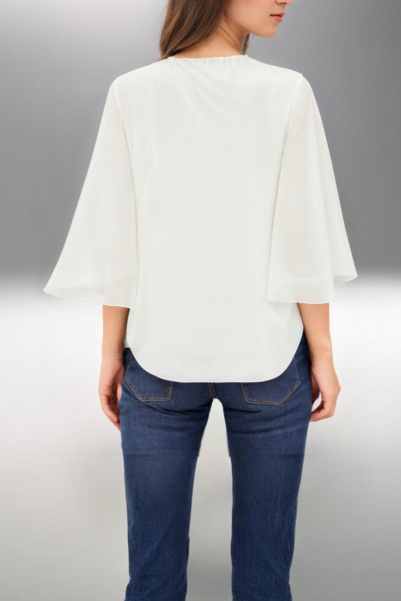 Chiffon shirt with ruffled sleeves